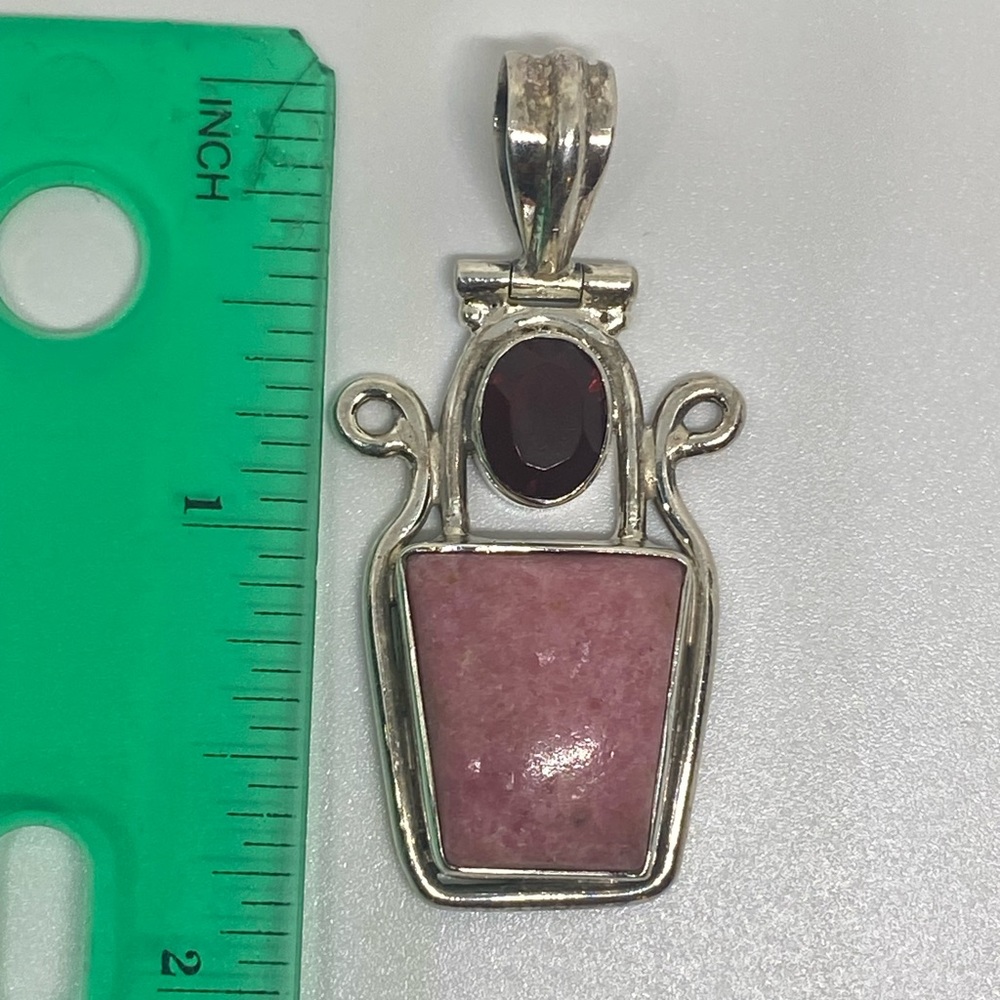 Pink and Red Stones Sterling Silver Pendant 925 - Picture 7 of 8